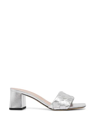 Pollini Woven-strap Block-heel Sandals In Silver