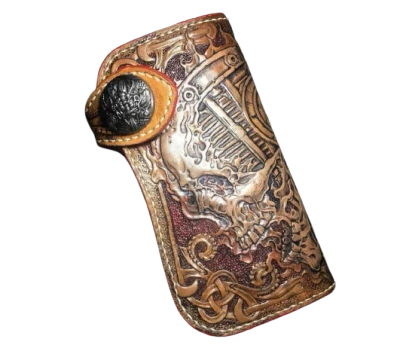 Pre-owned Polluxhandle Motorbike Skull Wallet, Monster Spooky Leather Wallet, Skeleton Long Wallet In Brown