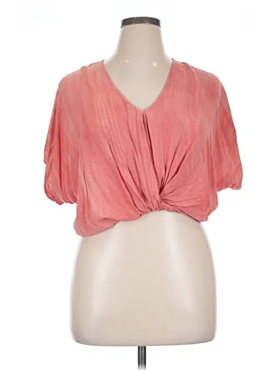 Pre-owned Polly & Esther Short Sleeve Top Pink Plunge Neckline Tops