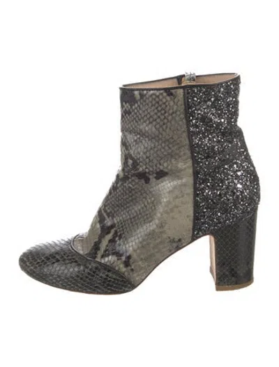 Pre-owned Polly Plume Snakeskin Animal Print Boots In Grey