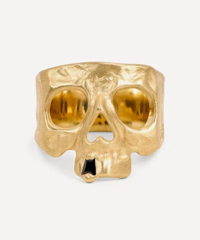 Polly Wales 18ct Gold Black Sapphire Snaggletooth Skull Ring