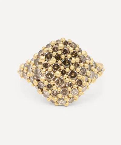 Polly Wales 18ct Gold Cognac Diamond River Signet Ring