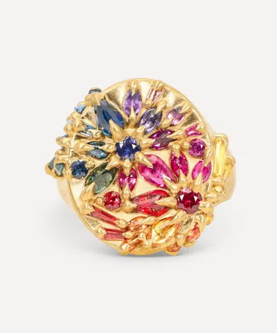 Polly Wales 18ct Gold Mystic Rainbow Star Bright Signet Ring In Multi