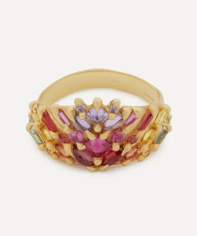 Polly Wales 18ct Gold One Of A Kind Sapphire Half Shield Ring