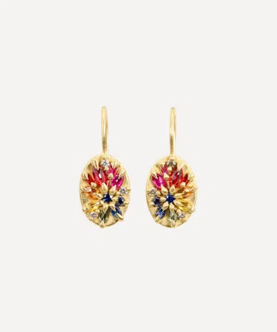 Polly Wales 18ct Gold Rainbow Lotus Drop Earrings