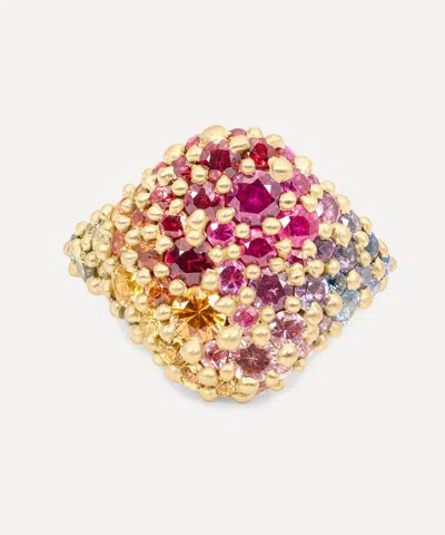 Polly Wales 18ct Gold Rainbow River Signet Ring In Multi