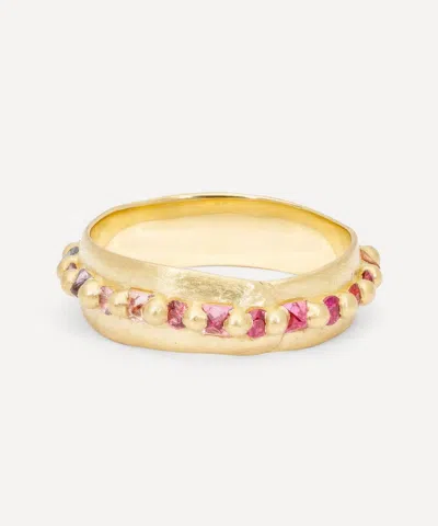 Polly Wales 18ct Gold Wide Mixed Cut Rainbow Nina Band Ring