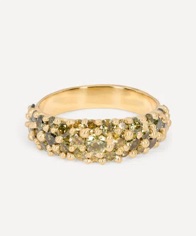 Polly Wales 18ct Gold Wide Spring Green River Band Ring
