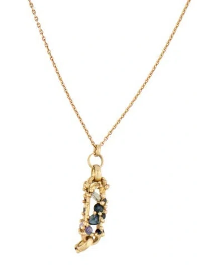 Pre-owned Polly Wales 18k Sapphire Fontaine Vertical Pendant Necklace, 18.5" In Multicolor