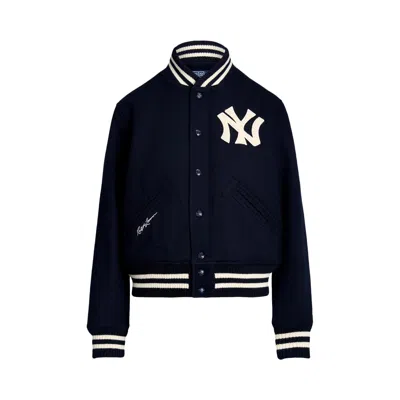 Pre-owned Polo By Ralph Lauren X New York Yankees Full-snap Bomber Jacket 'navy' | Blue | Women's Size Xl