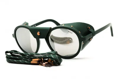 Polo Ralph Lauren 0ph4216qu Round Mirrored Sunglasses In Green