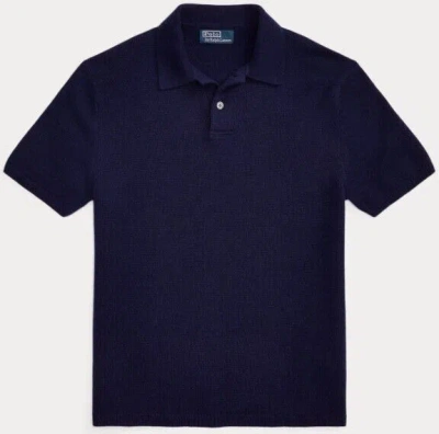 Pre-owned Polo Ralph Lauren 100% Cashmere Short Sleeve Knit Polo Collar Shirt Sweater Navy In Blue
