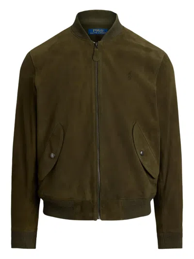 Polo Ralph Lauren Suede Bomber Jacket In Green