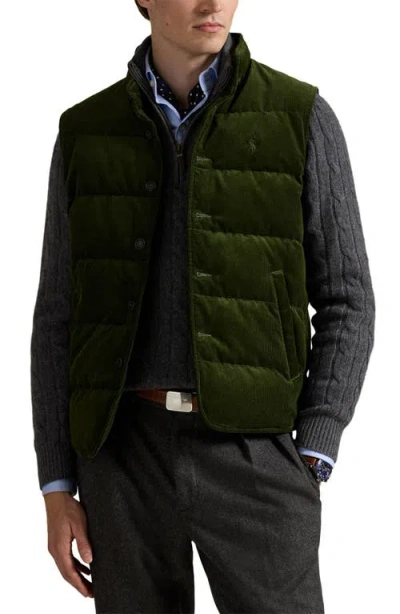 Polo Ralph Lauren 12 Wale Corduroy Down Puffer Vest In Green