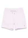 Polo Ralph Lauren Traveler Straight-leg Mid-length Striped Cotton-blend Seersucker Swim Shorts In Pink