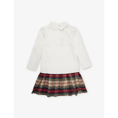 Polo Ralph Lauren 147 Cream Red Multi Girls' Drop-waist Plaid-skirt Stretch-woven Mini Dress In 147 Cream Red Multi
