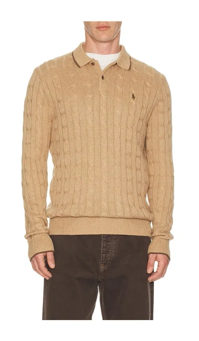 Polo Ralph Lauren 2 Button Placket Tipping Polo Sweater In Neutral
