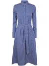 Polo Ralph Lauren Ashton Long Sleeve Tie Waist Shirtdress In Blue