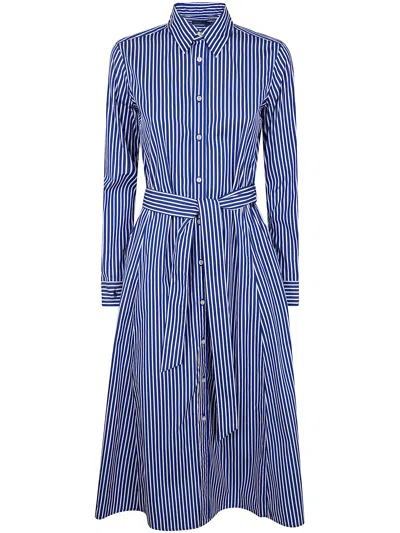 POLO RALPH LAUREN N ASHTN LONG SLEEVE DAY DRESS,211891430 001 BRIGHT NAVY WHITE