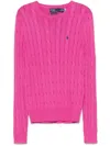 Polo Ralph Lauren Cable Knit Sweater With Round Neckline And Long Sleeves In Pink