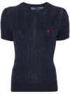 Polo Ralph Lauren Blue Cable Knit T-shirt With Embroidered Logo In Cotton Woman In Blue
