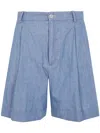 Polo Ralph Lauren Pleated Cotton Chambray Shorts In Blue