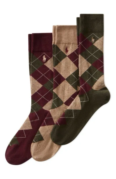 Polo Ralph Lauren 3-pack Argyle Socks In Olive
