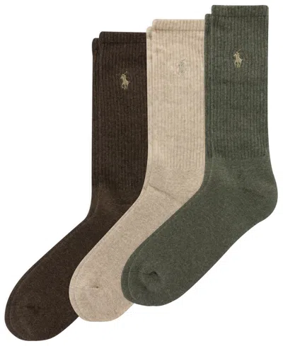 Polo Ralph Lauren 3 Pack Ribbed Cushion Foot Crew Men's Socks In Multi
