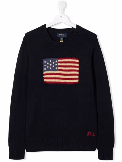 POLO RALPH LAUREN FLAG CN SWTR TOPS SWEATER,323.668285.001 093 002 HUNTER NAVY