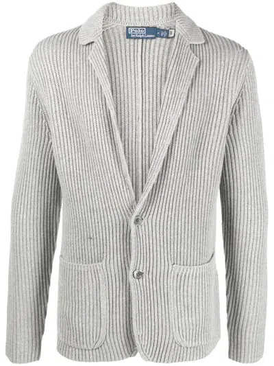 Pre-owned Polo Ralph Lauren $398,  Cotton Cashmere Regular Fit Blazer Cardigan, Grey , L In Gray