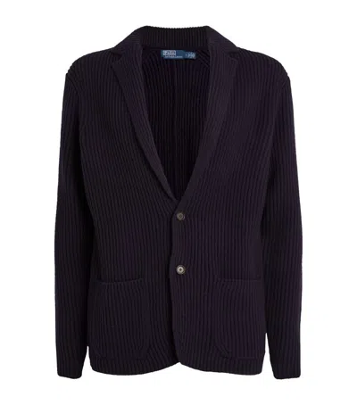 Pre-owned Polo Ralph Lauren $398  Wool-blend Notch-collar Cardigan, Black, Large