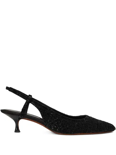 Polo Ralph Lauren 45mm Beaded Satin Slingback Pumps In Black