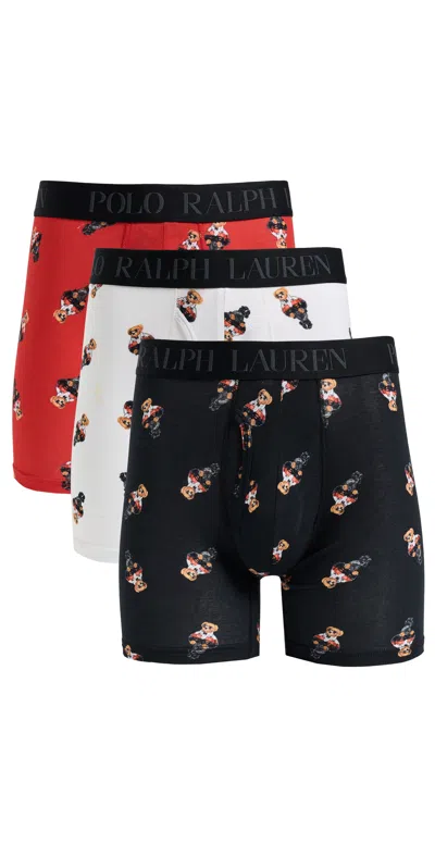 Polo Ralph Lauren 4d Flex Cotton Boxer Briefs 3-pack Red/polo Black/ceramic White In Multi