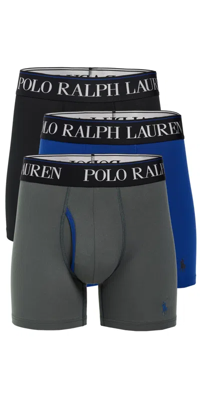 Polo Ralph Lauren 4d Flex Microfiber Boxer Briefs 3 Pack Charcoal/rugbyroyal/polo Black In Multi