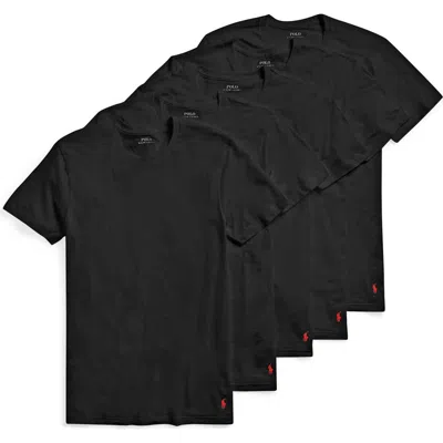 Polo Ralph Lauren 5-pack Relaxed Fit Logo Embroidered Crewneck Undershirts In Black
