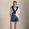Polo Ralph Lauren Traveler Straight-leg Mid-length Floral-print Seersucker Swim Shorts In Blue Tropical