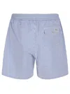 Polo Ralph Lauren Traveler Straight-leg Mid-length Striped Cotton-blend Seersucker Swim Shorts In Blue