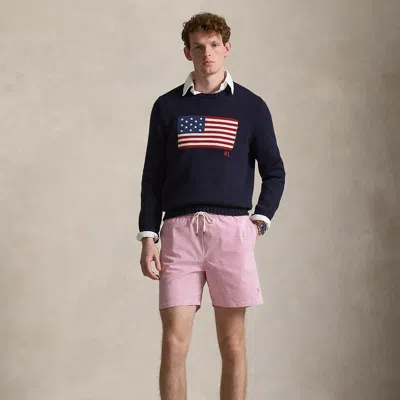 Polo Ralph Lauren 5.75-inch Traveler Classic Swim Trunk In Resort Rose Stripe In Blue