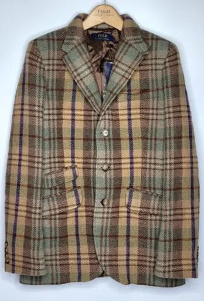 Pre-owned Polo Ralph Lauren $598  Womens 10 Plaid Jacket Wool Blend Blazer Peacoat Suit In Brown