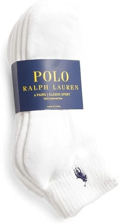 Pre-owned Polo Ralph Lauren 6-pairs White Quarter Crew Socks Classic Sport Men's Sz 6-12.5