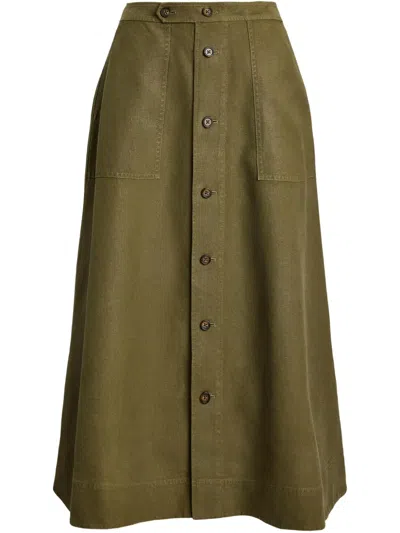 Polo Ralph Lauren A-line Hemp Midi Skirt In Green