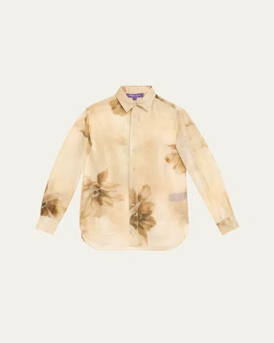 Polo Ralph Lauren Adrienne Siena Floral Silk Button-down Shirt In Cla Tan