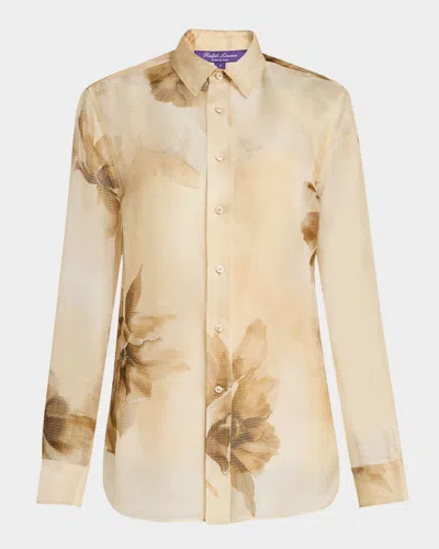 Polo Ralph Lauren Adrienne Siena Floral Silk Button-down Shirt In Cla Tan
