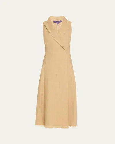 Polo Ralph Lauren Alecia Silk Linen Midi Day Dress In Tan