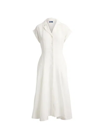 Polo Ralph Lauren A-line Linen Midi Shirt Dress In White