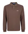 Polo Ralph Lauren Textured Knit Long-sleeve Polo With Classic Collar In Brown