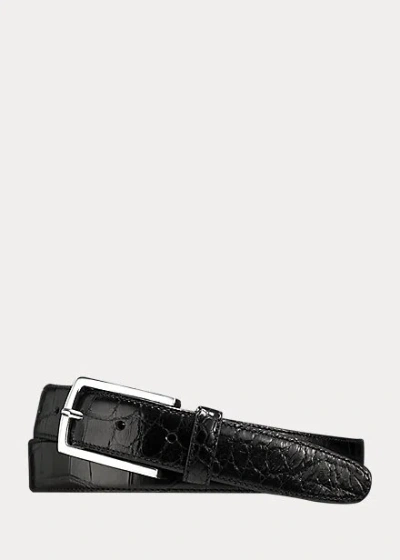 Polo Ralph Lauren Alligator Sterling-buckle Belt In Black