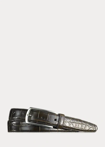 Polo Ralph Lauren Ralph Lauren Alligator Sterling-buckle Belt In Brown