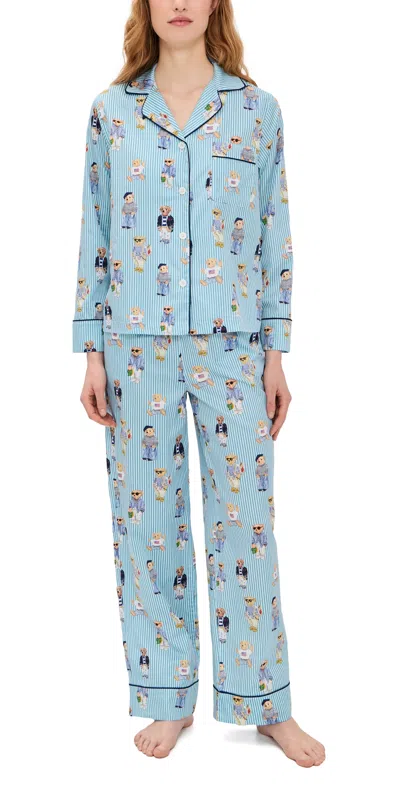 Polo Ralph Lauren Allover Bear Madison Pajama Set Aqua Mist Bear In Blue