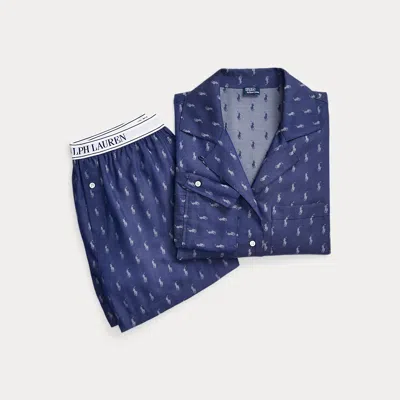 Polo Ralph Lauren Allover Pony Crop Top & Boxer Pyjama Set In Blue